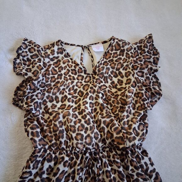 Stella Cruz Girls Size XL (14-16) Leopard Print Ruffle Sleeve Overlay Romper - Picture 4 of 11